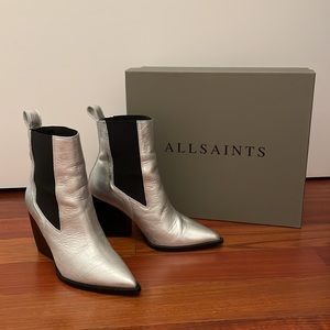AllSaints Ria Boot Metallic Silver Cowboy Western